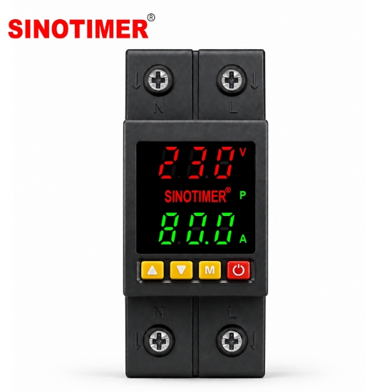 Imagine Releu protectie tensiune si curent Sinotimer SVP-718D, 80A, 230V, 2P, afisaj digital, negru