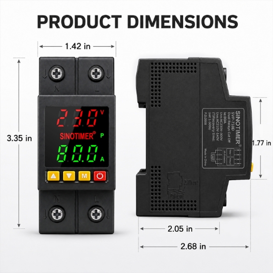 Imagine Releu protectie tensiune si curent Sinotimer SVP-718D, 80A, 230V, 2P, afisaj digital, negru
