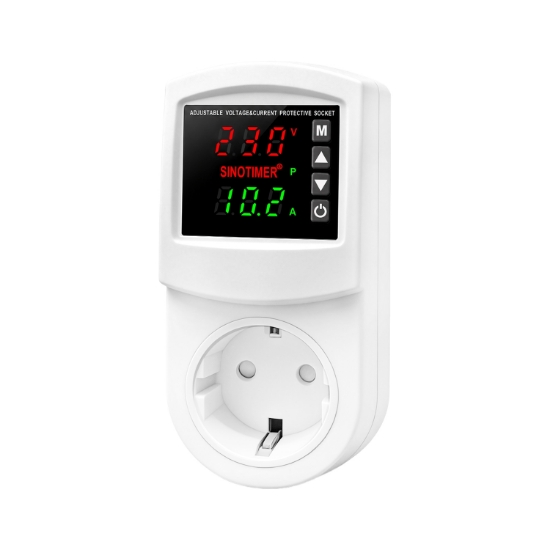 Imagine Priza cu protectie tensiune si curent Sinotimer SVP-102VA-EU, 16A, 230V, afisaj digital, alba