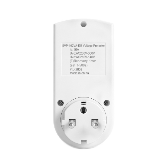 Imagine Priza cu protectie tensiune si curent Sinotimer SVP-102VA-EU, 16A, 230V, afisaj digital, alba