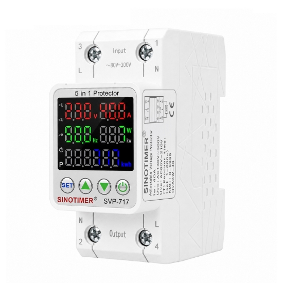 Imagine Releu protectie tensiune Sinotimer SVP-717, 40A, 5-in-1, supratensiune, subtensiune, supracurent, contor energie