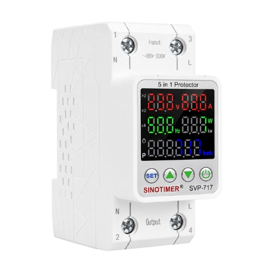 Imagine Releu protectie tensiune Sinotimer SVP-717, 63A, 5-in-1, supratensiune, subtensiune, supracurent, contor energie