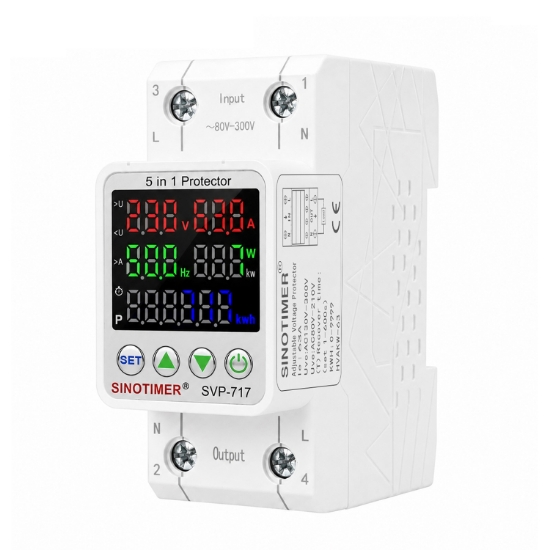 Imagine Releu protectie tensiune Sinotimer SVP-717, 63A, 5-in-1, supratensiune, subtensiune, supracurent, contor energie