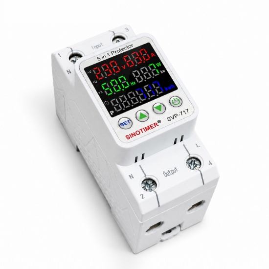 Imagine Releu protectie tensiune Sinotimer SVP-717, 63A, 5-in-1, supratensiune, subtensiune, supracurent, contor energie