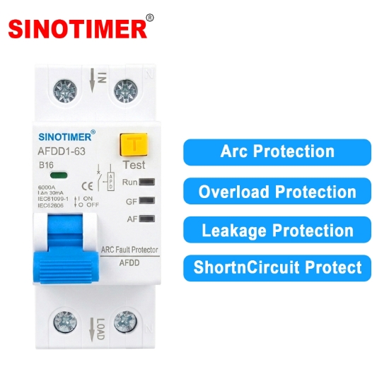 Imagine Intrerupator AFDD Sinotimer AFDD1-63 B16, 1P+N, 16A, 30mA, protectie arc electric, diferentiala, suprasarcina si scurtcircuit