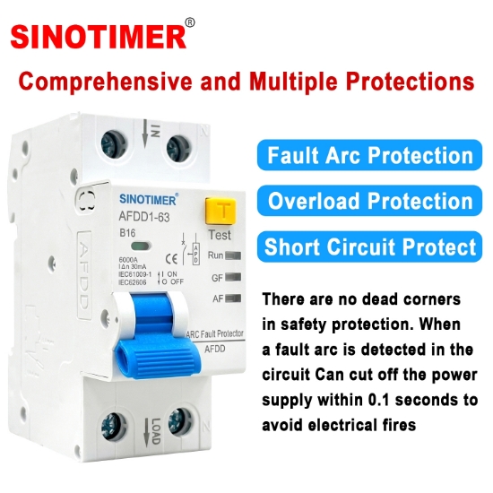 Imagine Intrerupator AFDD Sinotimer AFDD1-63 B16, 1P+N, 16A, 30mA, protectie arc electric, diferentiala, suprasarcina si scurtcircuit