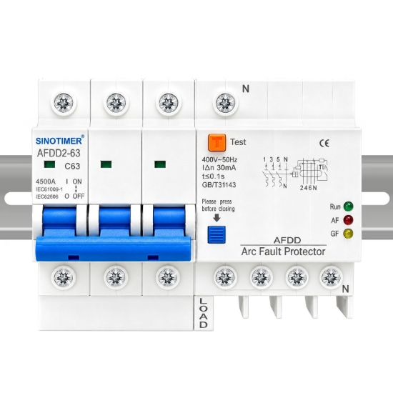 Imagine Intrerupator AFDD Sinotimer AFDD2-63 C63 63A 3P+N 400V 30mA, protectie arc, diferentiala, suprasarcina