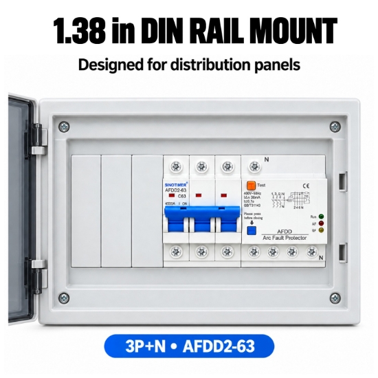 Imagine Intrerupator AFDD Sinotimer AFDD2-63 C63 63A 3P+N 400V 30mA, protectie arc, diferentiala, suprasarcina