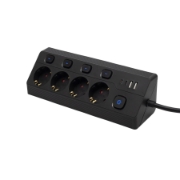 Imagine Priza multipla cu 4 prize, comutabilă individual, 2 m, negru, 2xUSB-C, 2xUSB-A