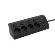 Imagine Priza multipla cu 4 prize, comutabilă individual, 2 m, negru, 2xUSB-C, 2xUSB-A