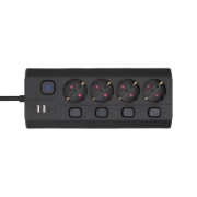 Imagine Priza multipla cu 4 prize, comutabilă individual, 2 m, negru, 2xUSB-C, 2xUSB-A
