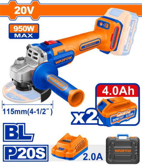 Imagine WADFOW - POLIZOR UNGHIULAR - 115MM - 20V - 950W (INCLUDE 2 ACUMULATORI, 1 INCARCATOR)