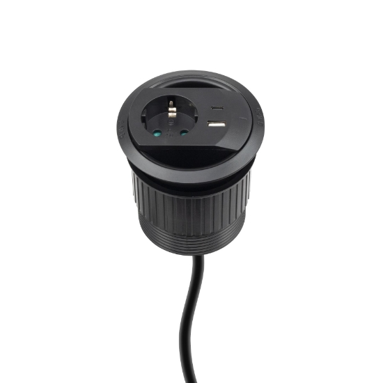 Imagine Priză pentru montare în masă, neagră, 1xUSB-A, 1xUSB-C, total 5 V, 3,4 A