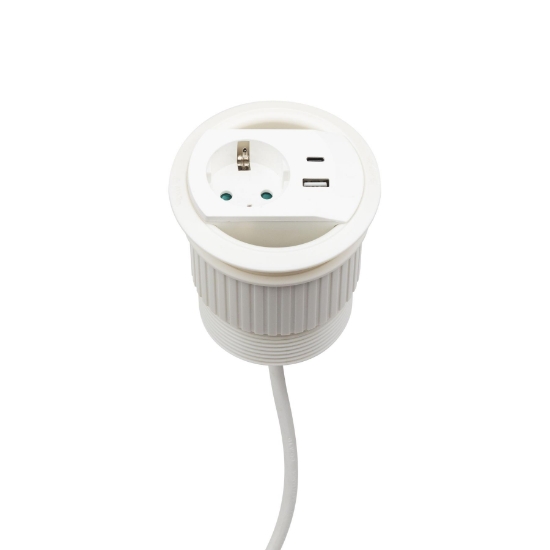 Imagine Priză pentru montare în masă, albă, 1xUSB-A, 1xUSB-C, total 5 V, 3,4 A