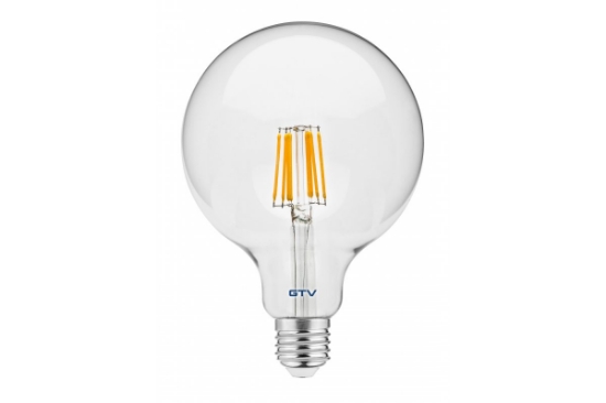 Imagine Bec LED filament E27 G125, 8 W, 880 lm, lumina neutra 4000K, sticla transparenta