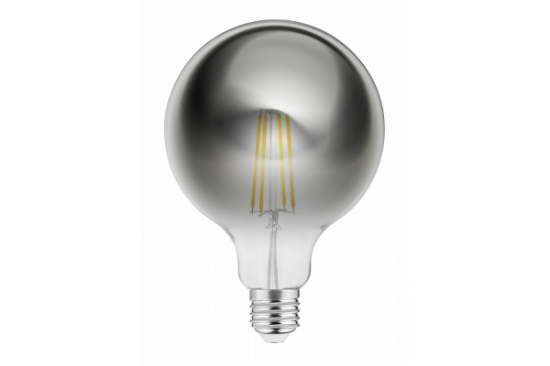 Imagine Bec LED filament E27 G125, 8 W, 720 lm, lumina calda 2700K, sticla fumurie