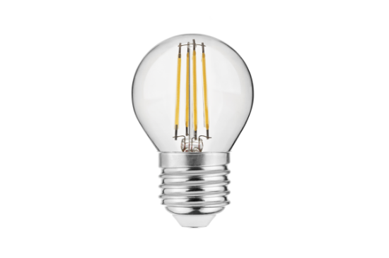 Imagine Bec LED filament E27 G45, 4 W, 420 lm, lumina calda 3000K, sticla transparenta