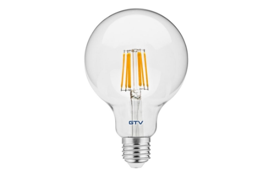 Imagine Bec LED filament E27 G95, 8 W, 880 lm, lumina calda 3000K, sticla transparenta
