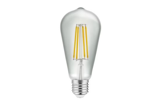 Imagine Bec LED filament E27 ST64, 6 W, 600 lm, lumina calda 3000K, sticla transparenta