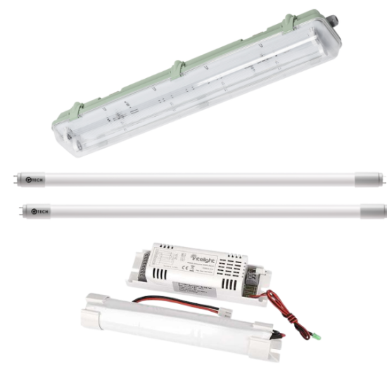Imagine Corp etans HELIOS pentru tuburi LED T8, 2 x 60 cm, cu kit de emergenta 3 ore, IP65