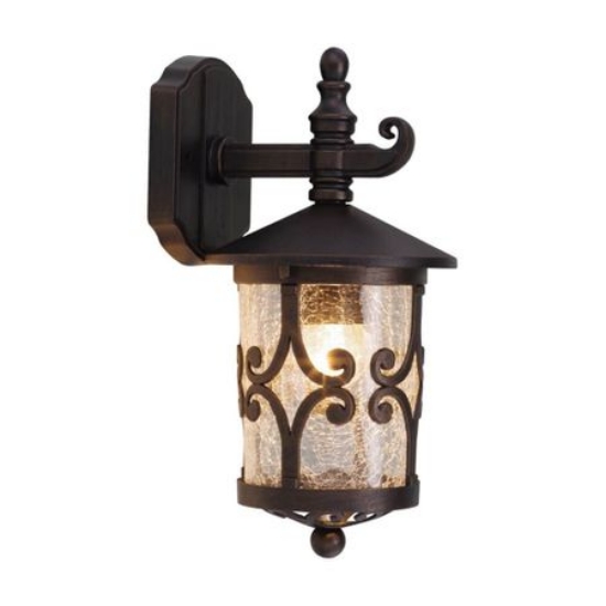 Imagine Aplica de exterior, orientare in jos, sticla crapata, E27, fara bec, IP44, finisaj ruginiu